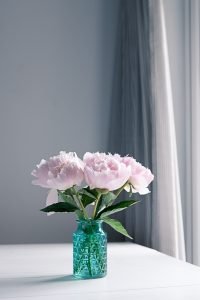 pink flowers on table